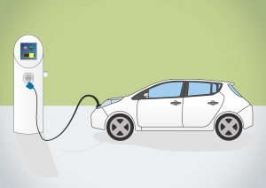 Zeichnung Elektroauto an Steckdose