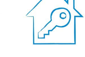 Symbol einer Haus-Silhouette mit einem großen Schlüssel in der Mitte